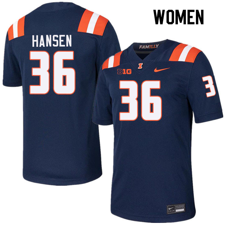 Women #36 Lane Hansen Illinois Fighting Illini College Football Jerseys Stitched-Navy